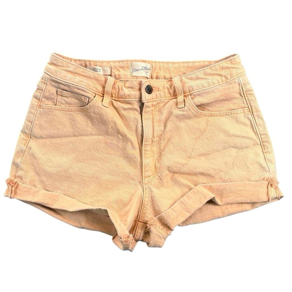 Universal Thread Peach Denim Shorts Size 8/29 High Rise Cuffed Raw Hem